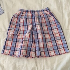 Red white and blue plaid shorts